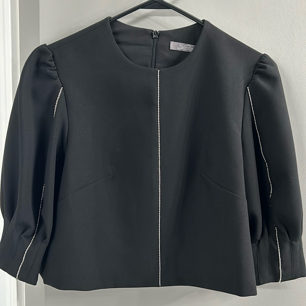 Lela Rose short sleeve cropped blouse